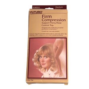 Vintage Futuro Firm Compression Pantyhose Medium Beige Deadstock 1988 USA